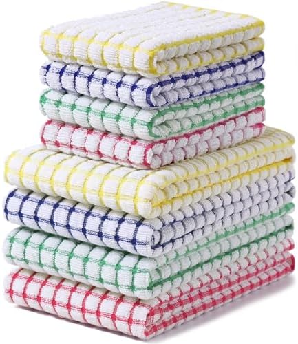 Cotton Terry Kitchen Towels and Dishcloths Set of 8, Mixed Color