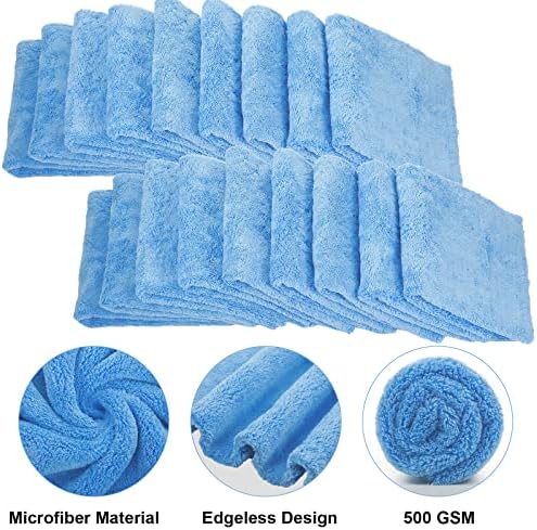 30 Pcs 16 × 16 Inch Microfiber Towels for Cars, 500 GSM Edgeless Plush Car Detailing Towel, Lint Free Scratch Free Cleaning Cloths for Drying, Washing, Polishing, Waxing, Home (Light Blue)