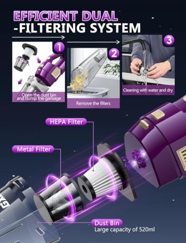 Handheld Vacuum Cordless, 15000PA Hand Held Car Vacuum Cleaner