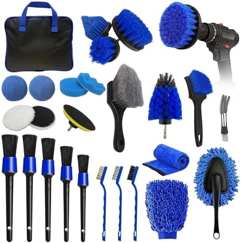 26PCS Car Detailing Kit, Car Detailing Brush Set, Car Cleaning Kit, Auto Detailing Tools for Interior Exterior Wheels, Professional Car Wash Accessories with Windshield Cleaning Tool and Storage Bag