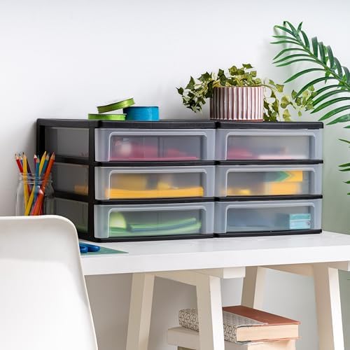 2-Pack, 3-Drawer Medium Plastic Stacking Desktop Organizer, Black