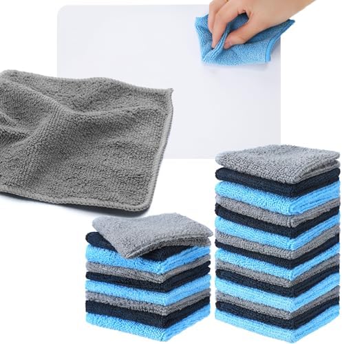 30 Pcs Dry Erase Cloth,6 X 6 Inch,Blue/Gray/Black