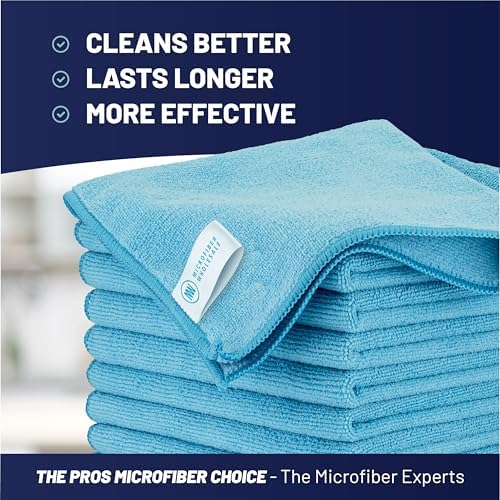 MW Pro Microfiber Cleaning Cloth | Blue | 12 Pack | 16” x 16” | All Purpose Microfiber Towels - Clean, Dust, Polish, Scrub, Absorbent