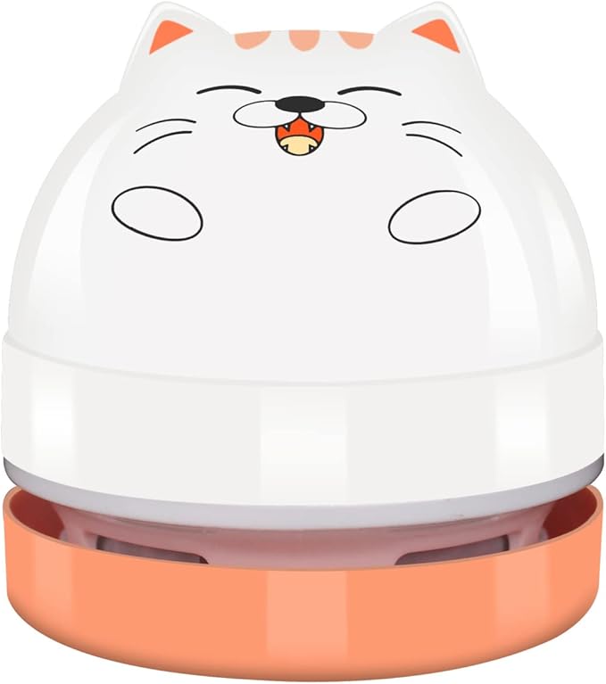 YUNYILAN Mini Desktop Vacuum Cleaner, Portable USB Vacuum Cleaner for Desk Mini Cute Cartoon Desktop Vacuum for Cleaning Eraser Crumbs, Dust, Crumbs, Computer, Keyboard and Car (White Orange)