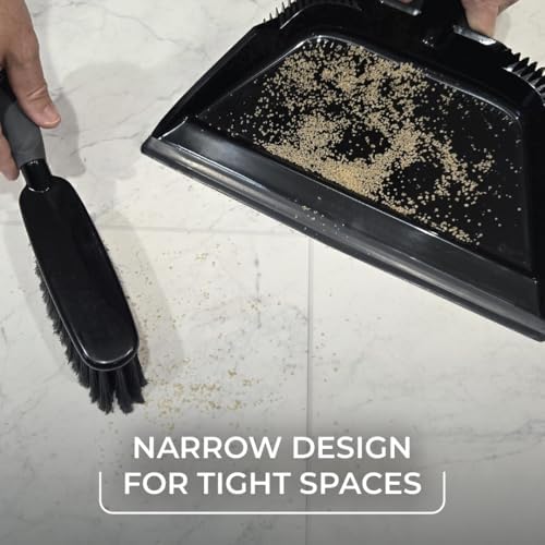Strong Sweep Broom and Dustpan Set with Detail Brush | Indoor Outdoor Heavy Duty Stiff Bristle Broom | Step-On Dust Pan