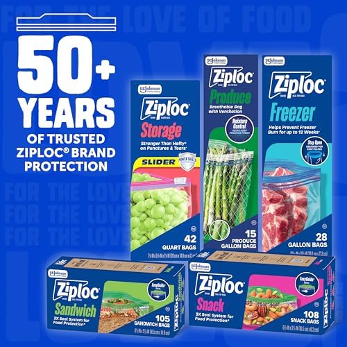 Gallon Freezer Bags, Food Storage, 132 Total Bags (66 Count, 2-Pack)