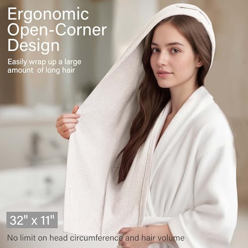 2 Pack Waffle Microfiber Hair Towel Wraps for Women, 32 x 11 In