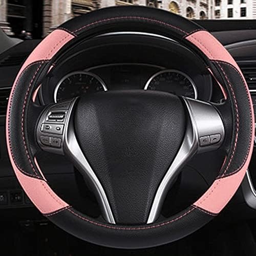 Leather Car Steering Wheel Cover, Universal Fit for Most Cars, Pink