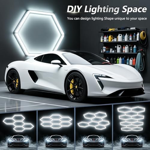 Hexagon Garage Light, 168W 6500K Super Bright Honeycomb LED Ceiling Light, DIY Hex Lights for Warehouse Workshop Gym Barbershop Car Detailing Auto Beauty (5 Grids)