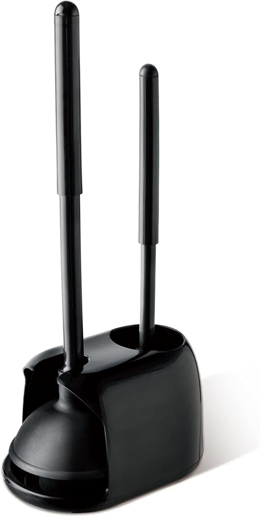 Eyliden Toilet Plunger and Brush Set | 2-in-1 Bathroom Cleaning Tools with Holder | Unclogs Toilets, Deep Cleans Bowls | Compact Caddy Stand | Nylon Bristles, Durable Plastic, Black