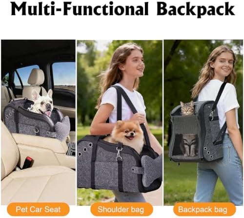 Console Dog Car Seat 2 in 1 Portable Dogs Armrest Booster Seat with Safety Belt & Pets Backpack for Small Dog/Cat