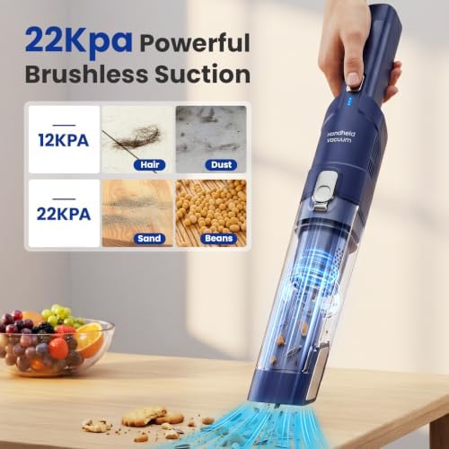 Hand Vacuum Cordless Rechargeable with Brushless Motor, Blue
