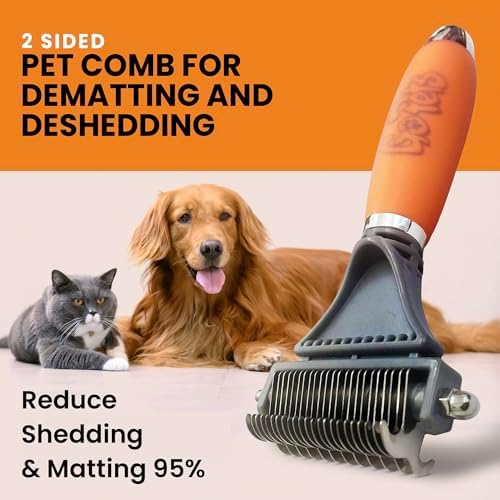 2-in-1 Deshedding & Dematting Comb & Grooming Brush for Dogs & Cats