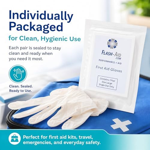 Individually Packaged Disposable First Aid Gloves Latex-Free for Emergency & First Aid Kits – Hygienic Single-Use Gloves