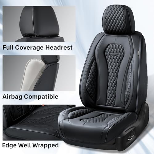Seat Covers, Car Seat Covers Full Set, Black Car Seat Cover, Car Seat Covers Front Seats Back Seat Cover, Waterproof Car Seat Cushion, Leather Seat Covers Seat Protector Fit for Most Cars