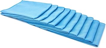 [Diamond Glass] Microfiber Window and Chrome Microfiber Towel (16"x16") Blue - 10 Pack | Streak-Free, Lint-Free Glass Cl
