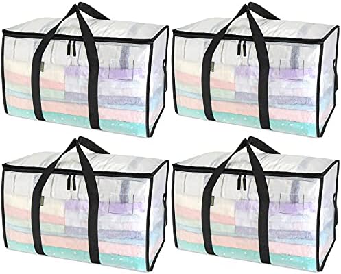 4-Pack Oversized Moving Bags with Reinforced Handles, Heavy-Duty Storage Tote for Clothes, Moving Supplies (Clear, 4-Pack)