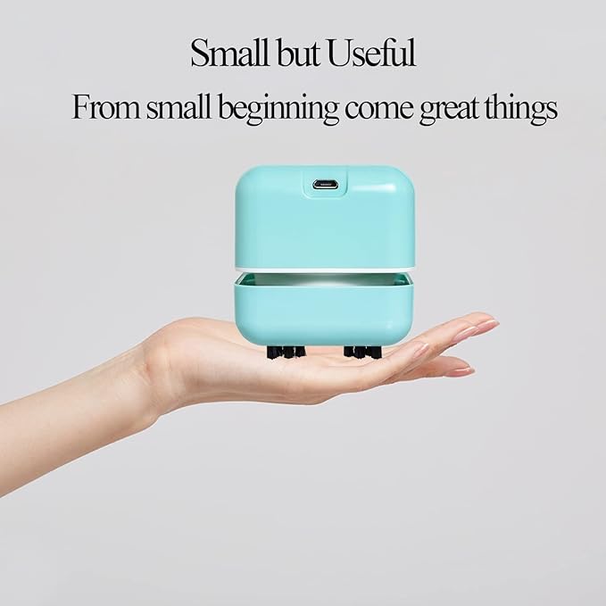 White Elephant Gifts, Mini Desk Vacuum Cleaner, Rechargeable Desktop Vacuum Sweeper with USB Brush as Present to Suck up Fine Particle Bread Crumbs Dust Ash Pet Fur Eraser Waste(Blue)