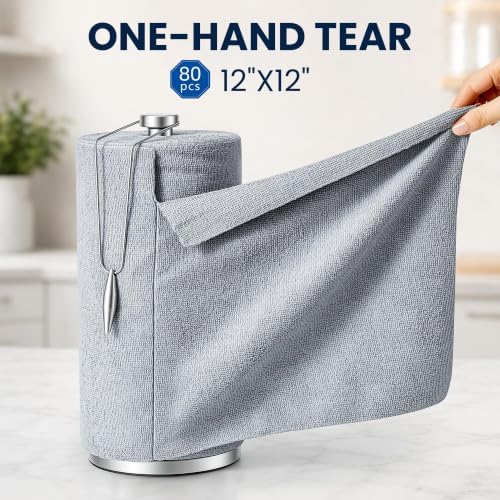 Microfiber Cleaning Cloth Roll 80 PCS Gray, 12" x 12"
