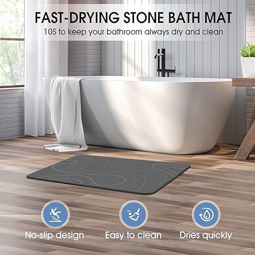 Stone Bath Mat, Diatomaceous Earth Bath Mat, Shower Mat Grey