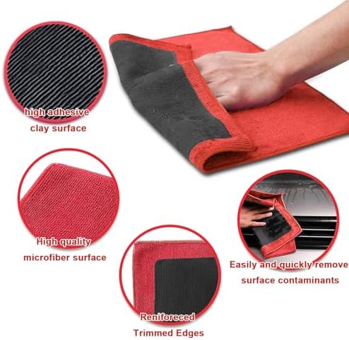 2 Pack Clay Bar Towels Auto Detailing, Fine Grade Microfiber Chamois Towel for Car DIY Detail (Red)