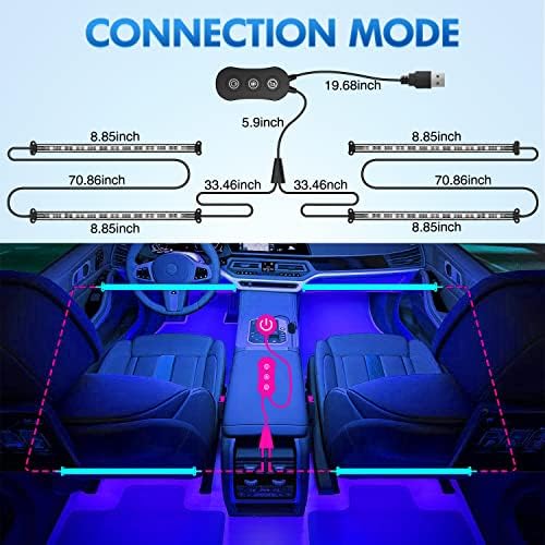 4PCS USB Car Interior Neon Accent Lights RGB App and Button Control