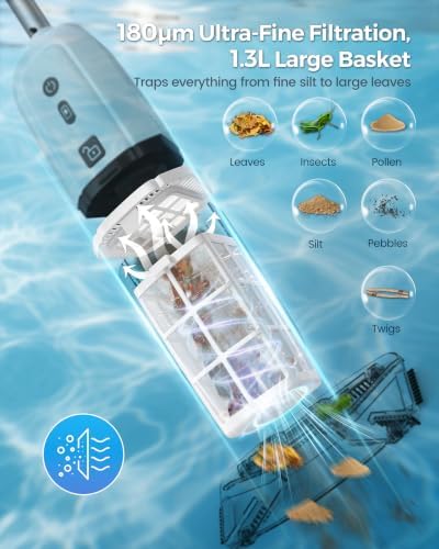 2026 Upgrade Cordless Handheld Pool Vacuum,Pool Vacuum for Above and Inground Pool,Rechargeable Pool Cleaner with Extention Pole,Up to 70-Min Runtime,Ideal for Leaves,Debris,Spas,Hot Tubs,White
