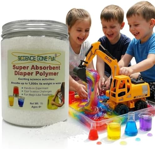 Super Absorbent Diaper Polymer – 1 lb Water Absorbing Powder for Kids Science Experiments, Magic Tricks, STEM Learning Activities, Instant Gel Science Project Supplies