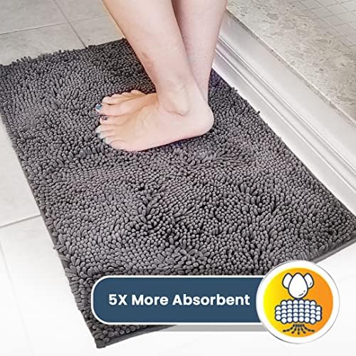 Super Water Absorbent Door Mat Indoor, Microfiber Quick Dry Chenille Entryway Rug, Slip Resistant Front Door Mat, Indoor Mats for Entryway, Machine Washable Pet Rug, Grey 30"x19"