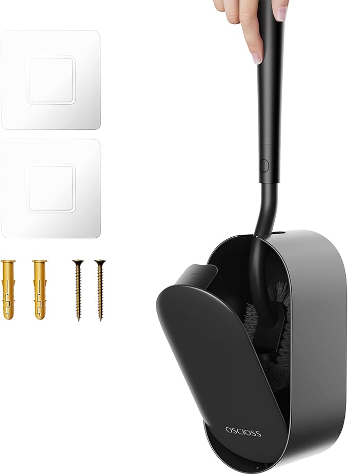 Toilet Bowl Brush and Holder, OSCIOSS Toilet Brush Set with Ergonomic Design, Compact Size, Durable Bristles, RV Toilet Brushes & Holders for Dead Corner Clean (Black, 1pack)