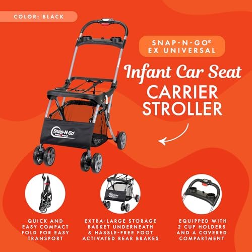 Snap N Go EX Foldable Universal Infant Car Seat Carrier, Black