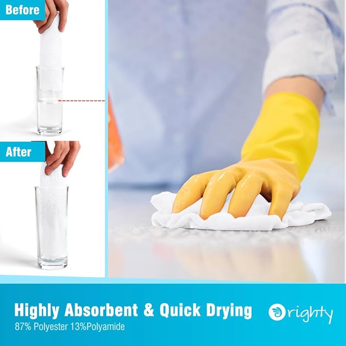 Orighty Microfiber Cleaning Cloth, 5 Pack Highly Absorbent Cleaning Rags, Household Cleaning Supplies, Reusable Lint Free Cloths Microfiber Rag for House, Kitchen, Car Care, 12x11 inch, White