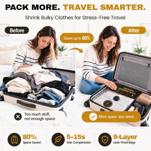 16 Pack Vacuum Storage Bags with Electric Pump, Travel Compression Bags