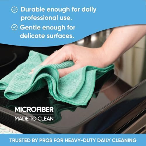 12" x 12" Cleaning Cloths (50 Pack) - Reusable Towels, Wash Rags, Dust Cloth, All-Purpose: Kitchen, Dish, Cars, Shop, Glass (Green)