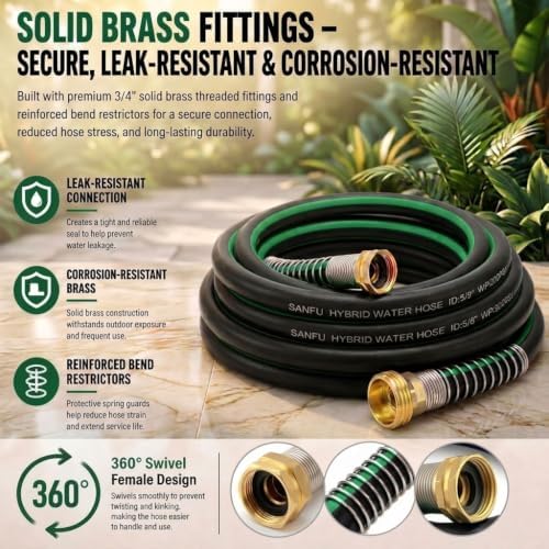 Hybrid Garden Hose 5/8-Inch x 25FT, RV Water Hose, Black Green