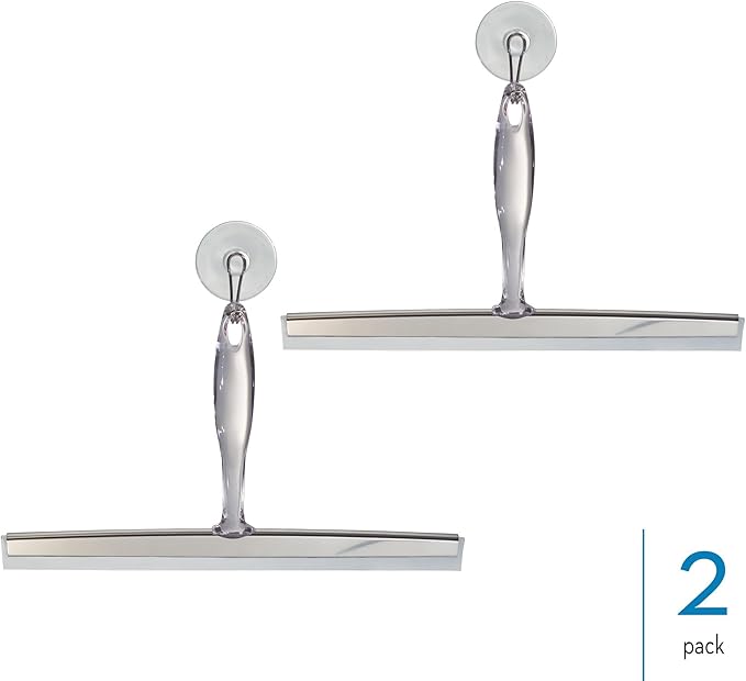 iDesign Bathroom Shower Squeegee with Wall Hook - Set of 2 - Clear/Stainless Steel
