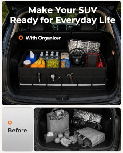 Car Trunk Organizer for SUV, 112L with Cooler Bag, Lid and Dividers