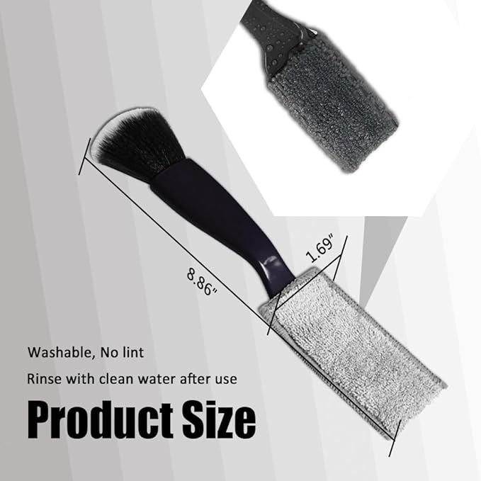 Double Head Brush for Car Clean, Cleaning Brush, Soft Car Detailing Brush, Universal Car Air Vent Cleaner Car Interior Accessories Fit for Cleaning Panels, Air Vent, Leather, Computer (Black)