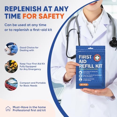 90 Pieces First Aid Refill Kit - Wound Care Kit Includes Bandages for Home, Travel, Hiking - Portable Replacement Kit for First Aid Medical Supplies（2 Set）