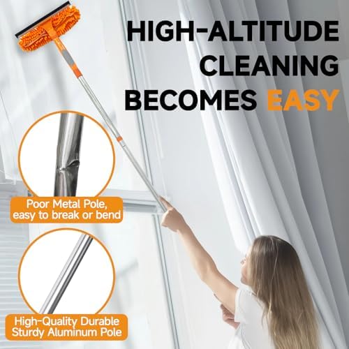 2 in 1 Window Squeegee Cleaner Kit Extension Pole, 67 in, Orange