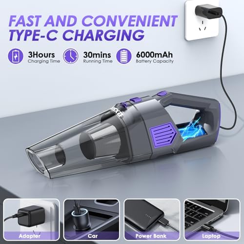 Handheld Vacuum Cordless, 15000PA Hand Vacuum, Car Vacuum Cleaner