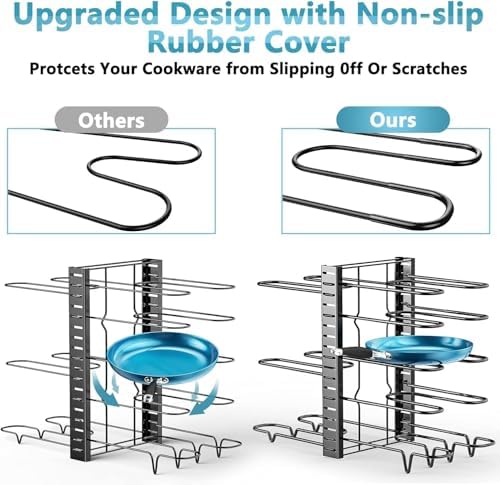 Pots and Pans Organizer Under Cabinet 16.6", 8-Tier Adjustable Rack