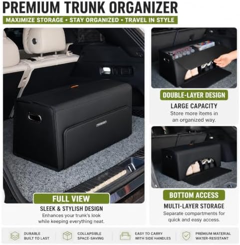 Double-Layer Car Trunk Organizer with Magnetic Lid for SUV, Truck, MPV