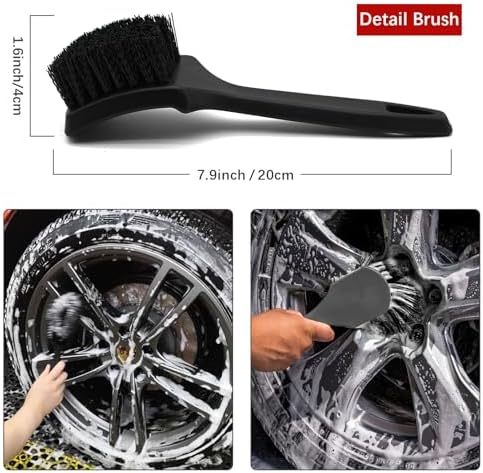 Wheel Brush Kit for Cleaning Wheel and Tire, 2 Soft Bendable Wheel Woolies Cleaning Brush, Stiff Tire Brush, Detailing Brush, Flexible&Durable Wheel Rim Cleaner Brush Set (Red)