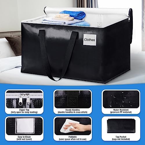 Heavy Duty Moving Bags, Extra Large Storage Bags, 93L, 6-Pack, Black