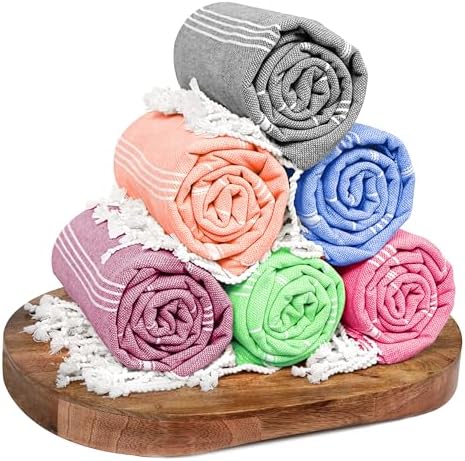 Multi Color Turkish Beach Towels 6 Pack, Oversized 40"x71", Sand Free, Absorbent, 100% Cotton, Quick Dry, Spa, Gym, Travel, Pool Towels, Prewashed, Machine Washable - Carnival Colors