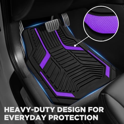Heavy Duty Rubber Floor Mats, Purple Aluminum Film Car Mats Set, Front and Rear Car Mats with Anti-Slip Backing, All Weather Protection, Trim-to-Fit for Automotive SUV, Sedan, Van