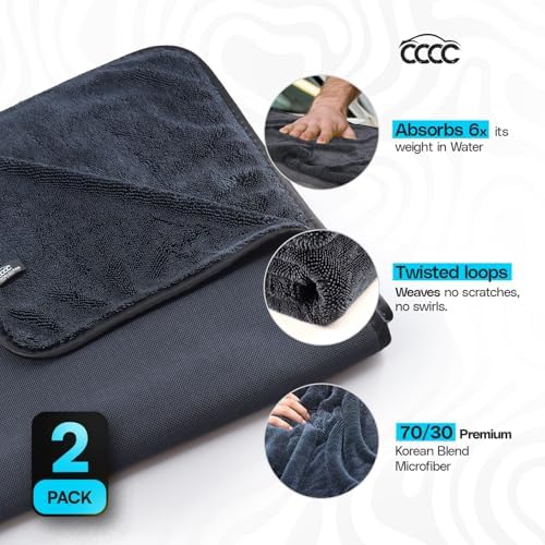 Crystal Clean 2-Pack Microfiber Car Drying Towels, Ultra-Absorbent XL 28x36