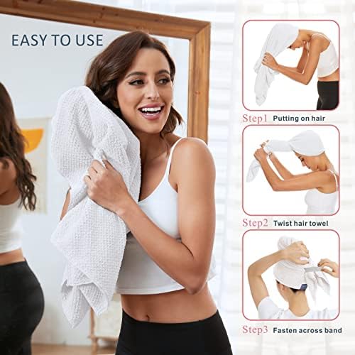 Large Microfiber Hair Towel Wrap for Women, Anti Frizz Drying Towel, Fast Dry Turban Wet Hair, Long, Thick, Curly Super Absorbent Soft Towels - White