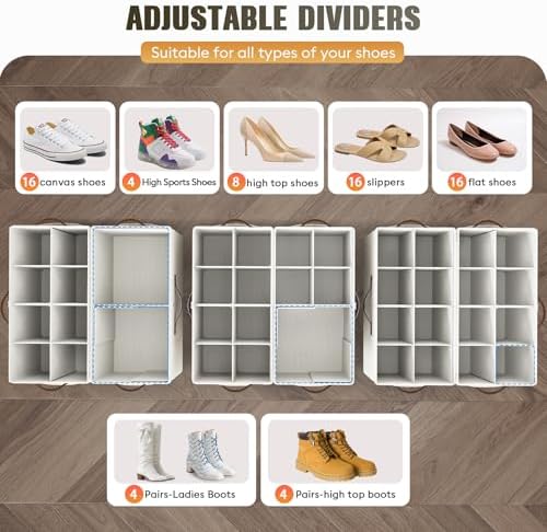 2 Pack Shoe Organizer for Closet, Foldable Shoe Storage with Adjustable